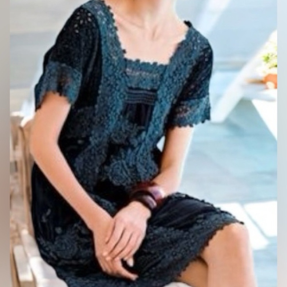 Johnny Was Georgette embroidered crocheted dress NWT